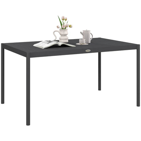 Rootz Garden Dining Table - Outdoor Table - Industrial Design - Weatherproof - Six People - Wood Look -  Better Air Circulation - Aluminum Frame - Dark Gray - 145L x 90W x 74H cm