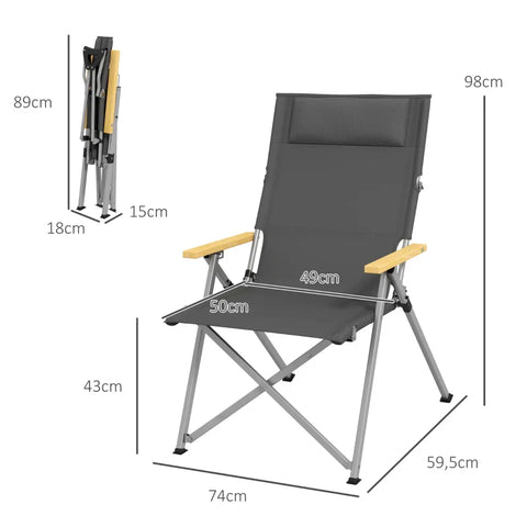 Rootz Camping Chair - Carry Bag - Folding Chair - Weatherproof - Outdoor Chair - Weatherproof - 600d Oxford Fabric - Aluminum - Dark Gray - 74L x 59.5W x 98H cm