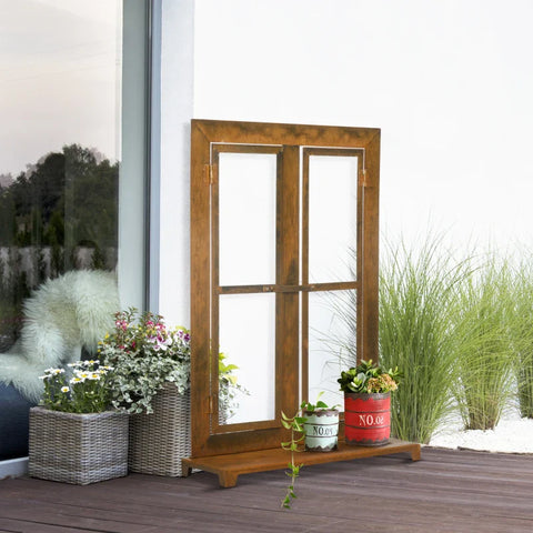 Rootz Garden Window Frame - Decorative Window - Vintage - Lockable Latch - Brown - 55cm x 19cm x 80cm