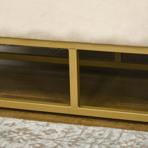Rootz Storage Bench - Decorative Button Stitching - Flannel Look - Gold Steel Legs - Beige - 110 x 47 x 46.5 cm
