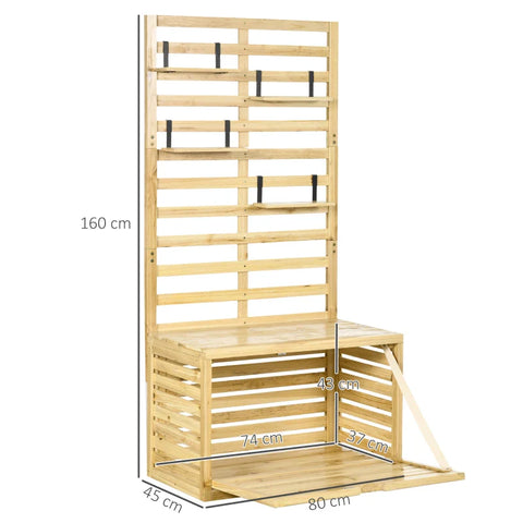Rootz Storage Box with Trellis - 4 Hanging Shelves - Magnetic Door - Solid Wood - Natural - 80 x 45 x 160 cm