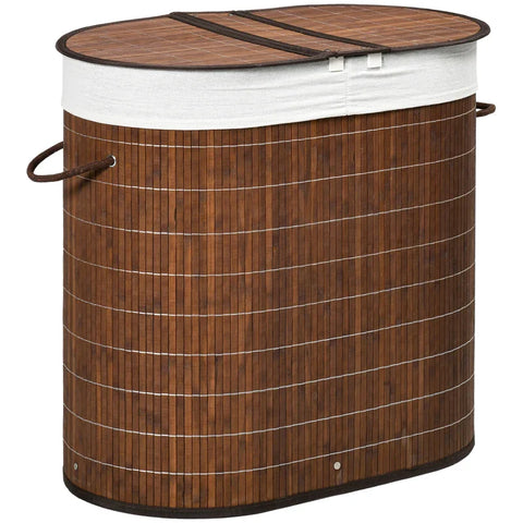 Rootz Laundry Basket - Laundry Hamper - 100L Capacity - Removable Lid - Bamboo - Polyester Cotton Fabric - Brown - 38cm x 38cm x 57cm