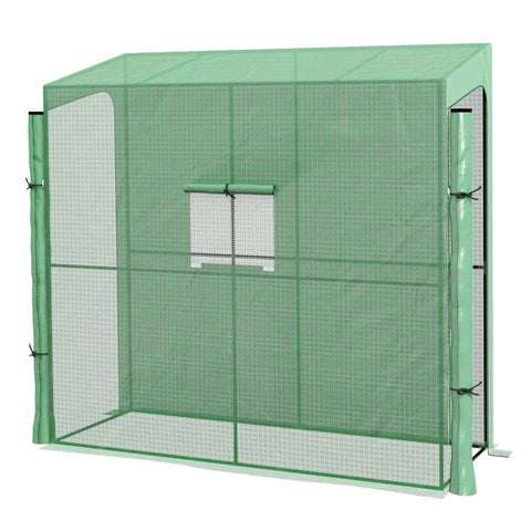 Rootz Lean-To Greenhouse - Cold Frame Greenhouse - Roll Up Doors - Film greenhouses - Weather Resistant - Green - 200cm x 80cm x 200cm