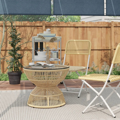 Rootz Garden Table - Boho Style - Outdoor Side Table - PE Rattan - Tempered Glass - Weather Resistant - Gray - 50cm x 50cm x 50cm