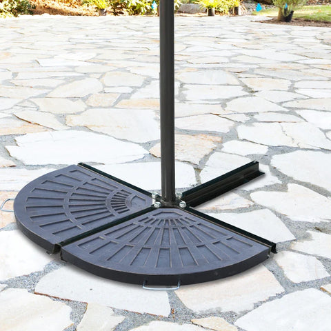 Rootz Parasol Stand - Plate Umbrella Stand - Parasol Base - Semi-circular With Handle - Resin + Metal - Bronze - 66 x 47 x 4.2 cm