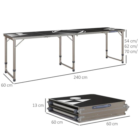 Rootz Camping Table - Folding - Lightweight Height - Adjustable Aluminum Frame - Aluminum - MDF - Black - 240 x 60 x 54/62/70cm