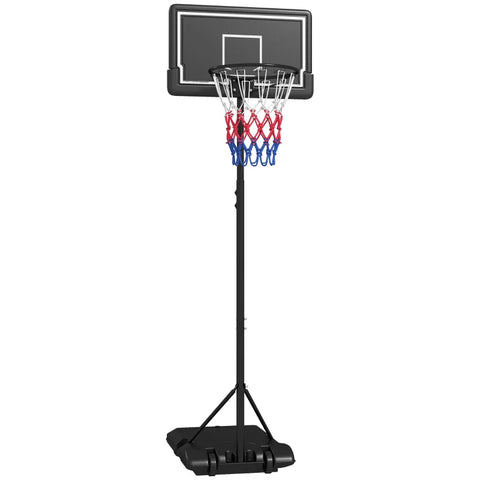 Rootz Basketball Stand - Height-adjustable - Mobile - Fillable - Shatterproof Back Wall - Basket Height - Steel-PE - Black - 1.82 - 2.13 M