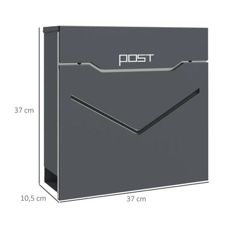 Rootz Mailbox - Letterbox - Modern Design - Weather Resistant - Galvanized Steel - Gray - 37cm x 10.5cm x 37cm