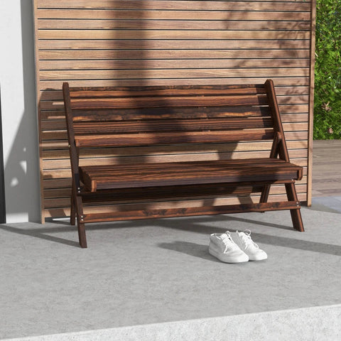 Rootz Garden Bench - 2 Person - Rustic Design - Folding Garden Bench - Carbonized Finish - Natural Wood - Charred - 122 x 63 x 83 cm