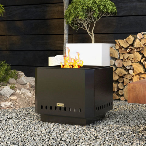 Rootz  Fire Pit - Including Poker - Fire Barrel - Robust Construction - Metal & Stainless Steel - Black - 48L x 48W x 41H cm