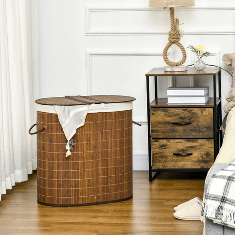 Rootz Laundry Basket - Laundry Hamper - 100L Capacity - Removable Lid - Bamboo - Polyester Cotton Fabric - Brown - 38cm x 38cm x 57cm