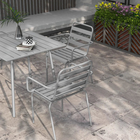 Rootz Garden Furniture Set - 5-piece - Outdoor Furniture - Weatherproof - Modern Design - Dining Table+dining Chairs - Steel - Light Gray - 80 x 80 x 74 cm