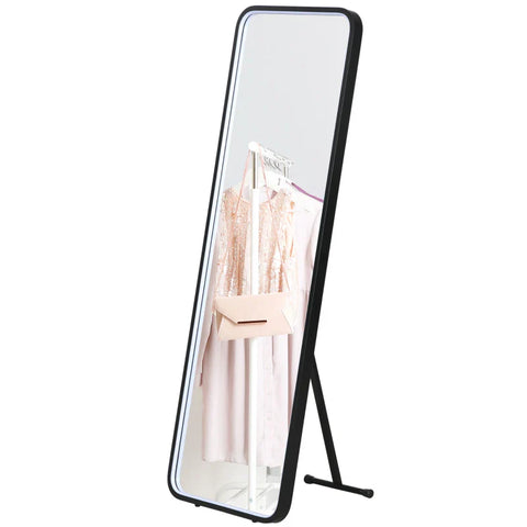 Rootz Standing Mirror - Wall Mirror - Full-length Mirror - Including Wall Mounting - Tempered Glass - Aluminum Alloy - Black - 151.5 x 50 x 4 cm