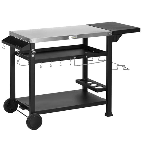 Rootz Station Grill Trolley - Including Accessories - Pizza Table - Clay Table - Stainless Steel-metal - Black+silver - 125L x 65W x 84H cm