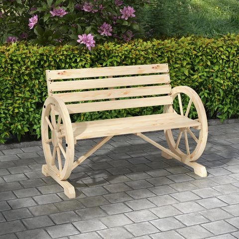Rootz Garden Bench - Wagon Wheel Design - 2 People - Natural Wood - Dark Brown - Fir Wood - Natural - L105.5 x W56 x H79 cm
