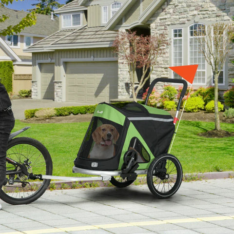 Rootz Dog Buggy - Dog jogger - Bicycle Trailer - 2 Reflectors - Pet Bike Trailer - 1 Safety Leash - Oxford Cloth-aluminum - Green - 150 X 68 X 95 Cm