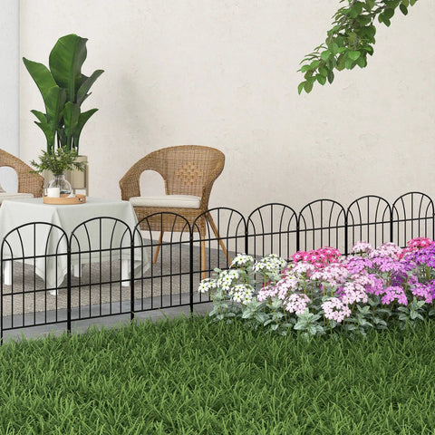 Rootz Garden Fence - 8 Panels - Bed Border - Classic Grid Design - Formable Metal Fence - Room Divider - Metal - Black - 264 X 61cm