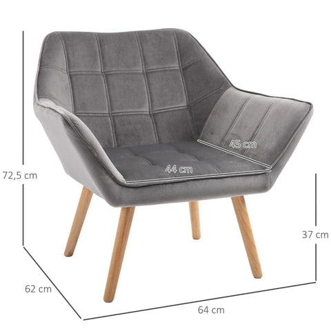 Rootz Relaxation Chair - Skandi Design - Reading Chair - Accent Chair - Upholstered Chair - Quilting - Grey - 64 cm x 62 cm x 72.5 cm