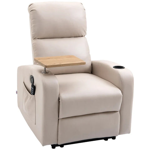 Rootz Massage Chair - Relaxation Chair - Reclining Chair - 1 Folding Table - Remote Control - 1 Footrest - 8 Different Massage Points -  Microfiber Fabric-steel - Beige - 77cm X 93cm X 105cm