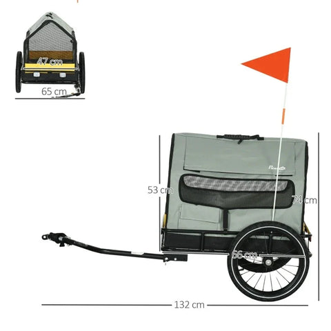 Rootz Dog Trailer - 1 Pennant - Bicycle Trailer - Weather Resistant - Animal Trailer - Weighing Up 10kg - Oxford Cloth-steel - Gray - 132L x 65W x 74H cm