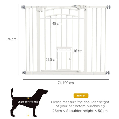 Rootz Dog Gate - Stair Gate - Automatic Closing - Adjustment Screw - One-hand Operation - Security Gate - Round Double Sided Tape - Steel-PA - White - 100cm x 4cm x 76cm