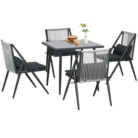 Rootz Garden Furniture Set - Outdoor Dining Set - 5-piece - Weather Resistant - Aluminum-tempered Glass-100% Polyester - Dark Gray - 80 cm x 80 cm x 75 cm