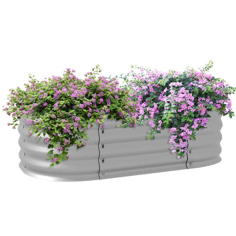 Rootz Raised Bed - Plant Bed - Modular Raised Bed - Protected Edges - Baseless Design - Galvanized Metal - Silver - 105 x 62 x 30 cm