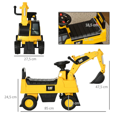 Rootz Children's Excavator - Ride-on - Operable Shovel - Anti-tip - Non-slip Wheels - Yellow + Black - 85 x 27.5 x 47.5 cm