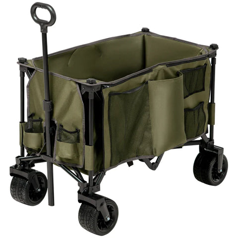 Rootz Folding Handcart - 7 Side Pockets - Adjustable Handle - Up to 120kg - Steel - Green - 100 x 48 x 100.5 cm
