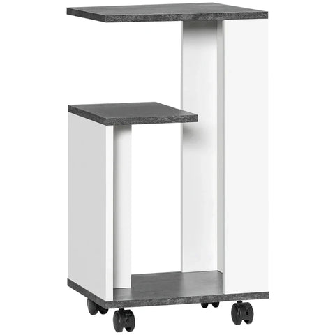 Rootz Nightstands - Bedside Cabinet - 4 Wheels - Modern Design - 3 Shelves - Chipboard - Grey - White - 35 X 29.5 X 65.5 Cm