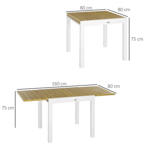 Rootz Garden tables - Outdoor Table - Industrial Design - Weatherproof - Six People - Wood Look -  Better Air Circulation - Aluminum Frame - Natural Wood-white - 80/160L x 80W x 75H cm