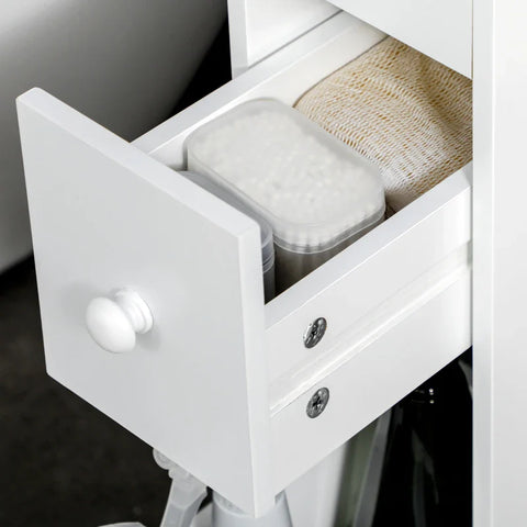 Rootz Bathroom Cabinet - Slim Design - Rolling Cabinet - Two Drawers - Four Wheels - MDF Frame - White - 16L x 49.5W x 66H cm