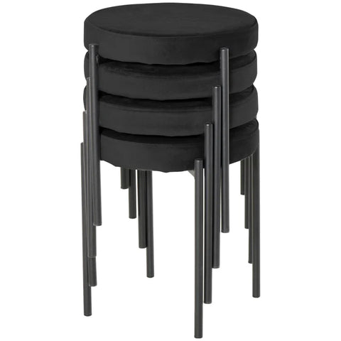 Rootz Dining Room Chairs - Soft Padding - Accent Chair - Slim Metal Legs - Ergonomic Design - 4 Stackable Stools - Velvet Touch Polyester Fabric-steel - Black - 41.5cm x 41.5cm x 46cm