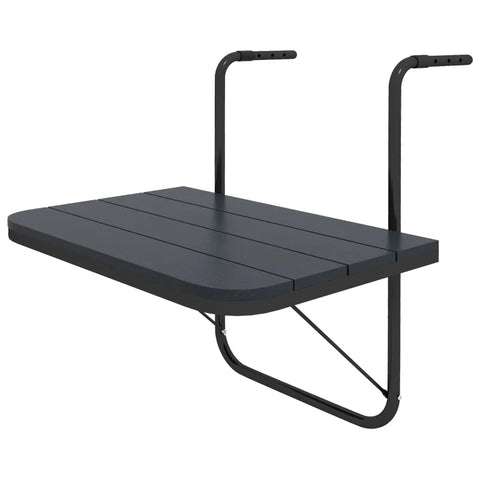 Rootz Balcony Hanging Table - Garden Table - Folding - Height Adjustable - Aluminum Frame - Plastic Table Top - Wood Effect - Black - 60cm x 40cm x 64cm