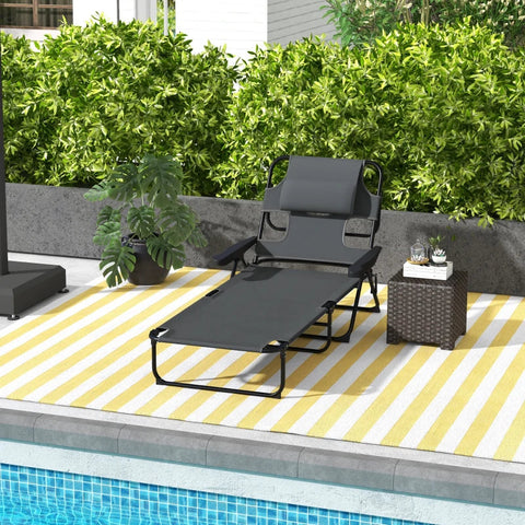 Rootz Garden Lounger - Sun Lounger - Relax Lounger - Foldable - Weather Resistant - Metal Frame - Waterproof - Mesh Fabric-polyester - Dark Gray - 194cm x 72cm x 89cm