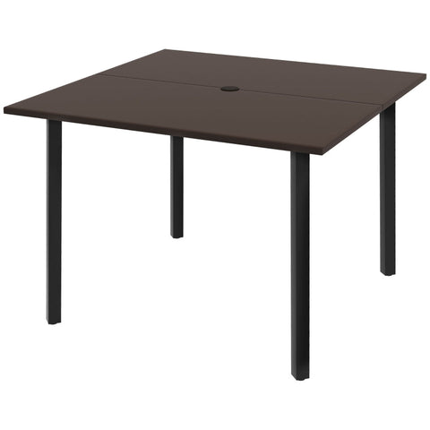 Rootz Outdoor Dining Table - Umbrella Hole - Garden tables - Metal Frame - Steel - Brown - Black - 100L x 100W x 72H cm