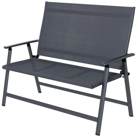 Rootz Garden Chair - Folding Garden Bench - 2-seater - Camping Chairs - Foldable Design  - Aluminum - Mesh Fabric - Gray - 118L x 65W x 96H cm