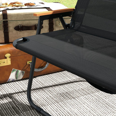 Rootz Camping Bench - Folding 2-seater - Garden Bench - Amping & Picnics - Mesh Fabric Plastic - Black - 108L x 65W x 73H cm