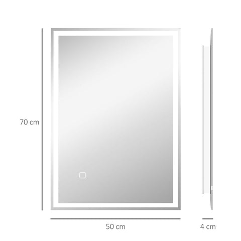 Rootz Bathroom Mirror - LED Bathroom Mirror - Wall Mirror - LEDs. Touch Switch - Glass - Aluminum - White - 50cm x 70cm x 4cm