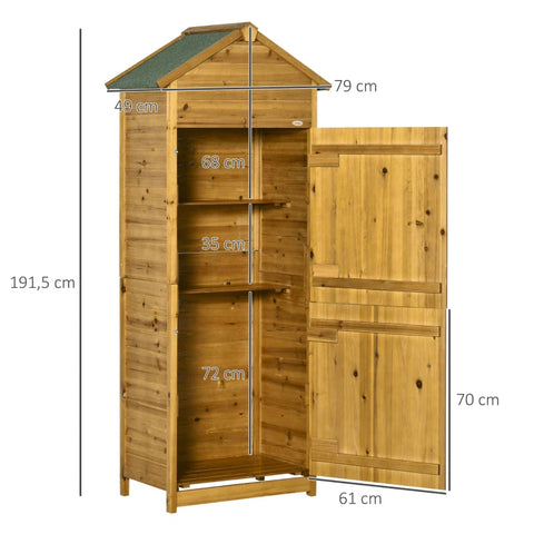 Rootz Tool Cabinet - Garden Shed - Garden Storage - 2 Shelves - 2 Doors - Weatherproof - Natural Wood - 79 x 49 x 190cm