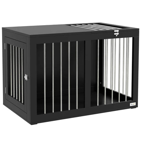 Rootz Dog Cage - Dog Transport Box - 2 Doors - Lockable - Steel Mesh - Black - 80 cm x 50 cm x 56.5 cm