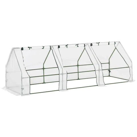Rootz Mini Greenhouse - Film Greenhouse with 3 Rolling Windows - Weatherproof - Cold Frame for Garden - Balcony - Steel - White - 270 x 90 x 90 cm