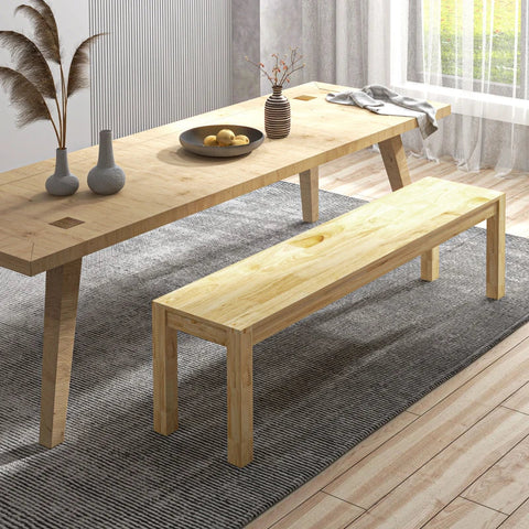 Rootz Solid Wood Bench - 3 Seater - Kitchen Bench -Pine Wood -  Natural - 150L x 33W x 45H cm