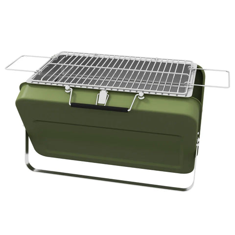 Rootz Charcoal Grill - Grill Rack - Charcoal Tray - Ash Tray - Metal Housing - Metal - Stainless Steel - Green - 47L x 30W x 28H cm