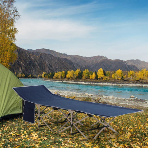 Rootz Camping Bed - Foldable - Weather Resistant - Includes Carrying bag - Blue - 190 cm x 68 cm x 52 cm