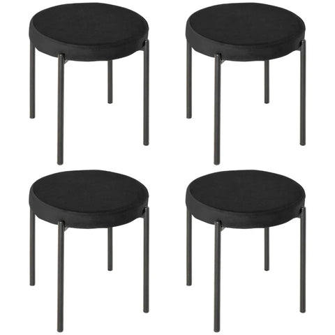 Rootz Dining Room Chairs - Soft Padding - Accent Chair - Slim Metal Legs - Ergonomic Design - 4 Stackable Stools - Velvet Touch Polyester Fabric-steel - Black - 41.5cm x 41.5cm x 46cm
