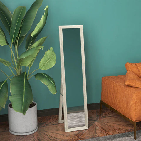 Rootz Standing Mirror - Including Wall Mounting - Floor Mirror - Wood Look - Wall Mirror - Framed Mirror - MDF-glass - Gray - 37 cm x 40 cm x 155 cm