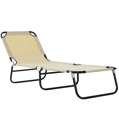 Rootz Sun Lounger - 5-way Adjustable Backrest - Quick-drying - Lounge Chair - Metal Frame - Breathable Mesh Fabric - Cream - 190 x 56 x 28 cm
