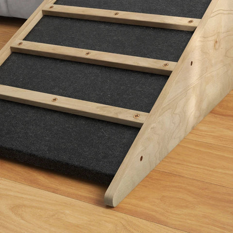 Rootz Pet Stairs - Dog Stairs - Pine Wood - Anti-Slip Coating - Multi-layer Board - Fir Wood - Natural + Gray - 90cm x 40cm x 45cm