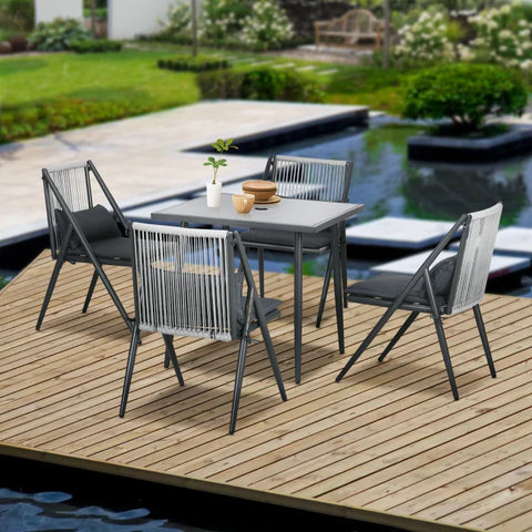 Rootz Garden Furniture Set - Outdoor Dining Set - 5-piece - Weather Resistant - Aluminum-tempered Glass-100% Polyester - Dark Gray - 80 cm x 80 cm x 75 cm